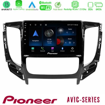 Pioneer AVIC 4Core Android13 2+64GB Mitsubishi L200 2016-> & Fiat Fullback (Auto A/C) Navigation Multimedia Tablet 9