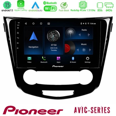 Pioneer AVIC 4Core Android13 2+64GB Nissan Qashqai J11 (Manual A/C) Navigation Multimedia Tablet 10