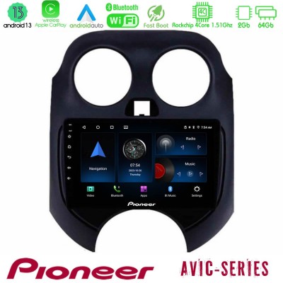 Pioneer AVIC 4Core Android13 2+64GB Nissan Micra 2011-2014 Navigation Multimedia Tablet 9