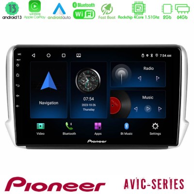 Pioneer AVIC 4Core Android13 2+64GB Peugeot 208/2008 Navigation Multimedia Tablet 10