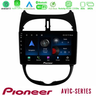 Pioneer AVIC 4Core Android13 2+64GB Peugeot 206 Navigation Multimedia Tablet 9