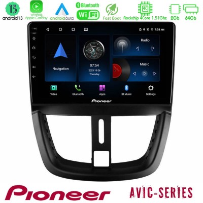 Pioneer AVIC 4Core Android13 2+64GB Peugeot 207 Navigation Multimedia Tablet 9