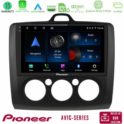 Pioneer AVIC 8Core Android13 4+64GB Ford Focus Manual AC Navigation Multimedia Tablet 9
