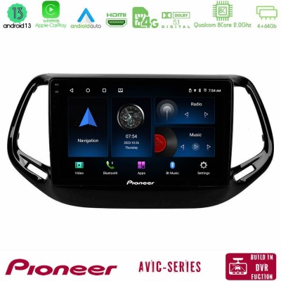 Pioneer AVIC 8Core Android13 4+64GB Jeep Compass 2017> Navigation Multimedia Tablet 10