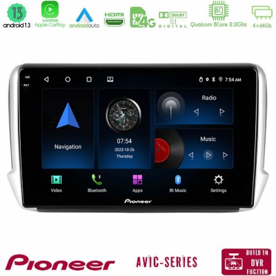 Pioneer AVIC 8Core Android13 4+64GB Peugeot 208/2008 Navigation Multimedia Tablet 10