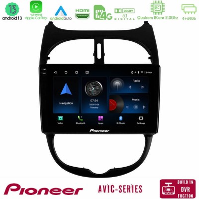 Pioneer AVIC 8Core Android13 4+64GB Peugeot 206 Navigation Multimedia Tablet 9