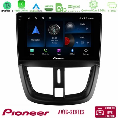Pioneer AVIC 8Core Android13 4+64GB Peugeot 207 Navigation Multimedia Tablet 9