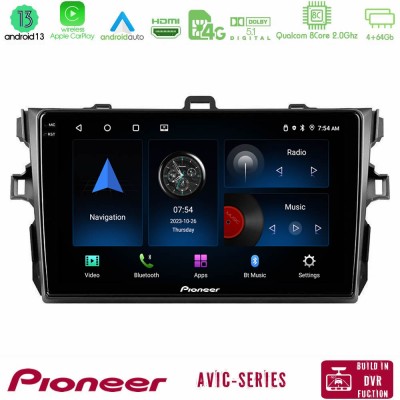 Pioneer AVIC 8Core Android13 4+64GB Toyota Corolla 2007-2012 Navigation Multimedia Tablet 9