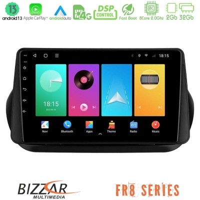 Bizzar FR8 Series Fiat Fiorino/Citroen Nemo/Peugeot Bipper 8core Android13 2+32GB Navigation Multimedia Tablet 9