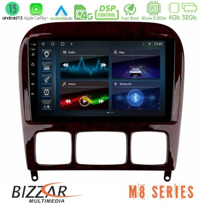 Bizzar M8 Series Mercedes S Class 1999-2004 (W220) 8core Android13 4+32GB Navigation Multimedia Tablet 9