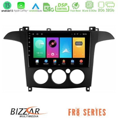 Bizzar FR8 Series Ford S-Max 2006-2008 (manual A/C) 8core Android13 2+32GB Navigation Multimedia Tablet 9