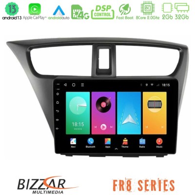 Bizzar FR8 Series Honda Civic Hatchback 2012-2015 8core Android13 2+32GB Navigation Multimedia Tablet 9
