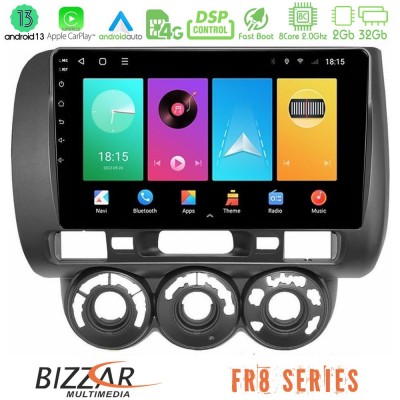 Bizzar FR8 Series Honda Jazz 2002-2008 (Manual A/C) 8core Android13 2+32GB Navigation Multimedia Tablet 9
