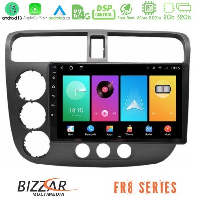 Bizzar FR8 Series Honda Civic 2001-2005 8core Android13 2+32GB Navigation Multimedia Tablet 9