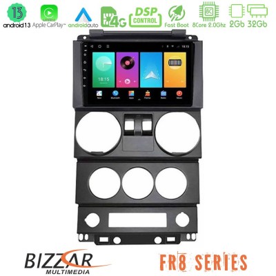 Bizzar FR8 Series Jeep Wrangler 2Door 2008-2010 8core Android13 2+32GB Navigation Multimedia Tablet 9