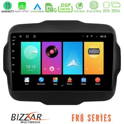 Bizzar FR8 Series Jeep Renegade 2015-2019 8core Android13 2+32GB Navigation Multimedia Tablet 9