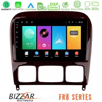 Bizzar FR8 Series Mercedes S Class 1999-2004 (W220) 8core Android13 2+32GB Navigation Multimedia Tablet 9