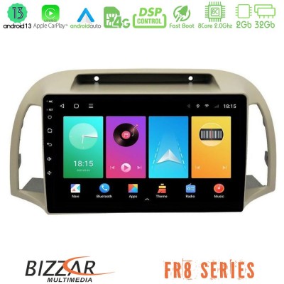 Bizzar FR8 Series Nissan Micra K12 2002-2010 8core Android13 2+32GB Navigation Multimedia Tablet 9