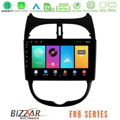Bizzar FR8 Series Peugeot 206 8core Android13 2+32GB Navigation Multimedia Tablet 9