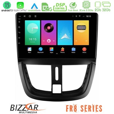 Bizzar FR8 Series Peugeot 207 8core Android13 2+32GB Navigation Multimedia Tablet 9