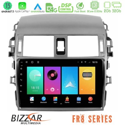 Bizzar FR8 Series Toyota Corolla 2008-2010 8core Android13 2+32GB Navigation Multimedia Tablet 9