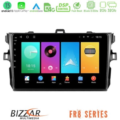 Bizzar FR8 Series Toyota Corolla 2007-2012 8core Android13 2+32GB Navigation Multimedia Tablet 9