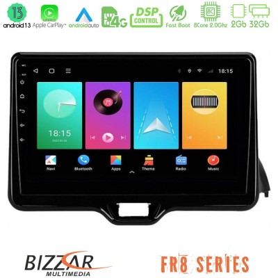 Bizzar FR8 Series FR8 Series Toyota Yaris 2020-> 8Core Android13 2+32GB Navigation Multimedia Tablet 9