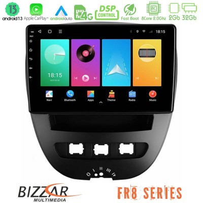 Bizzar FR8 Series Toyota Aygo/Citroen C1/Peugeot 107 8core Android13 2+32GB Navigation Multimedia Tablet 10