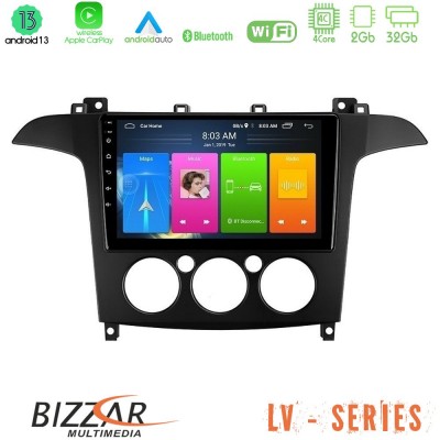 Bizzar LV Series Ford S-Max 2006-2008 (manual A/C) 4Core Android 13 2+32GB Navigation Multimedia Tablet 9