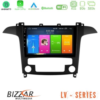 Bizzar LV Series Ford S-Max 2006-2012 4Core Android 13 2+32GB Navigation Multimedia Tablet 9