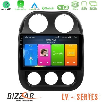 Bizzar LV Series Jeep Compass 2012-2016 4Core Android 13 2+32GB Navigation Multimedia Tablet 9