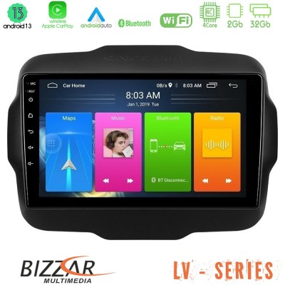 Bizzar LV Series Jeep Renegade 2015-2019 4Core Android 13 2+32GB Navigation Multimedia Tablet 9