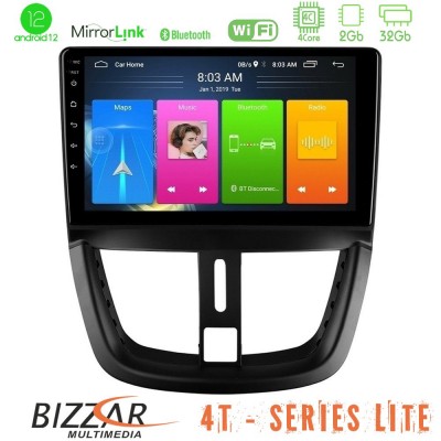 Bizzar 4T Series Peugeot 207 4Core Android12 2+32GB Navigation Multimedia Tablet 9