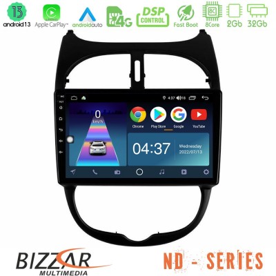 Bizzar ND Series 8Core Android13 2+32GB Peugeot 206 Navigation Multimedia Tablet 9