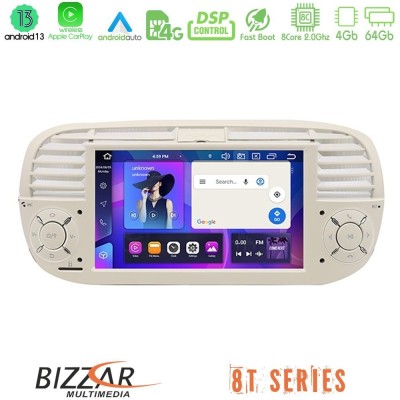 Bizzar Fiat 500 2008-2015 8core Android14 4+64GB Navigation Multimedia Deckless 7