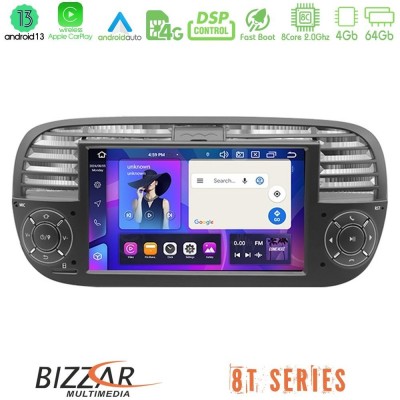 Bizzar Fiat 500 2008-2015 8core Android13 4+64GB Navigation Multimedia Deckless 7