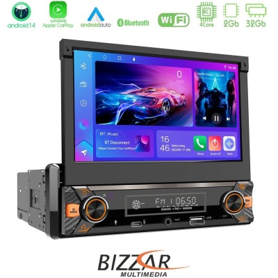 Bizzar 1DIN Deck 4core Android14 2+32GB Navigation Multimedia Deckless 7