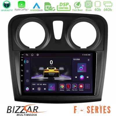 Bizzar F Series 8Core Android14 4+64GB  Dacia Sandero 2014-2020 Navigation Multimedia Tablet 9