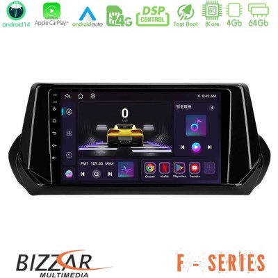 Bizzar F Series 8Core Android14 4+64GB  Peugeot 208 2019-2023 Navigation Multimedia Tablet 9