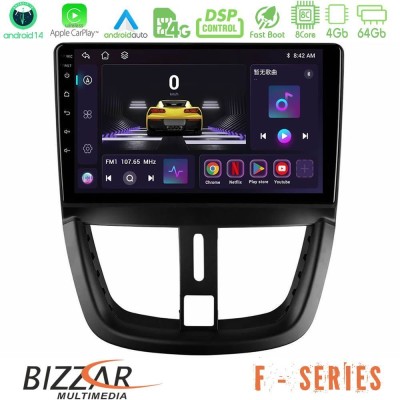 Bizzar F Series 8Core Android14 4+64GB  Peugeot 207 Navigation Multimedia Tablet 9
