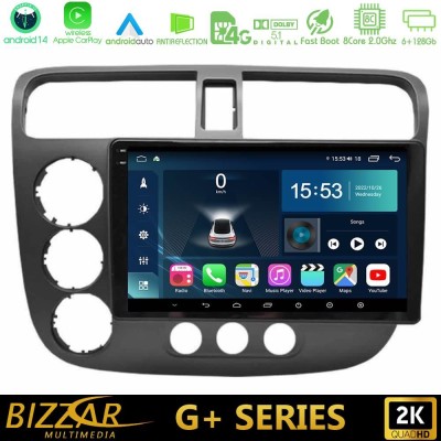 Bizzar G+ Series Honda Civic 2001-2005 8core Android14 6+128GB Navigation Multimedia Tablet 9