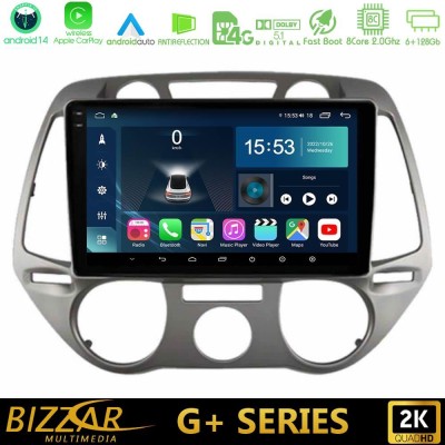 Bizzar G+ Series Hyundai i20 2009-2012 Manual A/C 8core Android14 6+128GB Navigation Multimedia Tablet 9