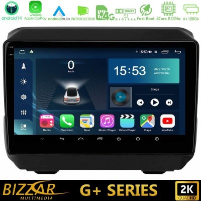 Bizzar G+ Series Jeep Wrangler 2018-> 8core Android14 6+128GB Navigation Multimedia Tablet 9