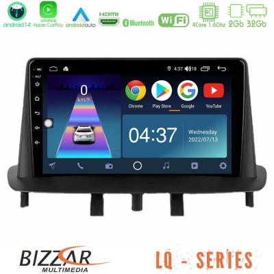Bizzar LQ Series 4Core Android14 2+32GB Renault Megane 3 2009-2015 Navigation Multimedia Tablet 9