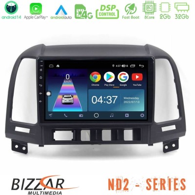 Bizzar ND2 Series 8Core Android14 2+32GB Hyundai Santa Fe 2006-2013 Navigation Multimedia Tablet 9
