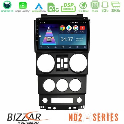 Bizzar ND2 Series 8Core Android14 2+32GB  Jeep Wrangler 2008-2010 Navigation Multimedia Tablet 9
