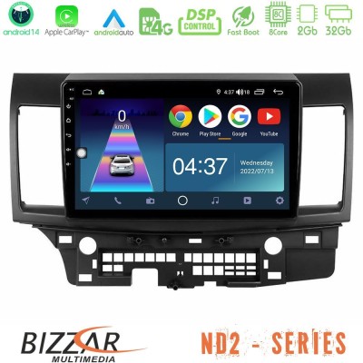 Bizzar ND2 Series 8Core Android14 2+32GB  Mitsubishi Lancer 2008 – 2015 Navigation Multimedia Tablet 10