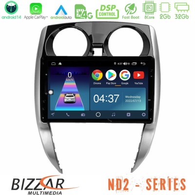 Bizzar ND2 Series 8Core Android14 2+32GB  Nissan Note 2013-2018 Navigation Multimedia Tablet 10