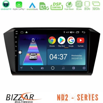 Bizzar ND2 Series 8Core Android14 2+32GB  VW Passat Navigation Multimedia Tablet 10