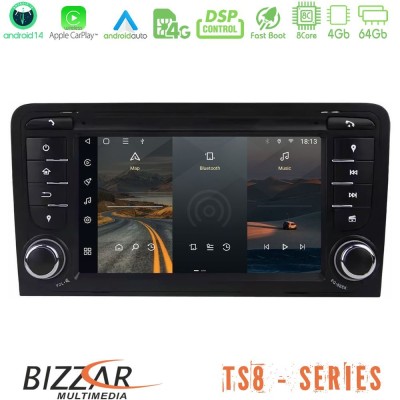 Bizzar Audi A3 8P 8core Android14 4+64GB Navigation Multimedia Deckless 7